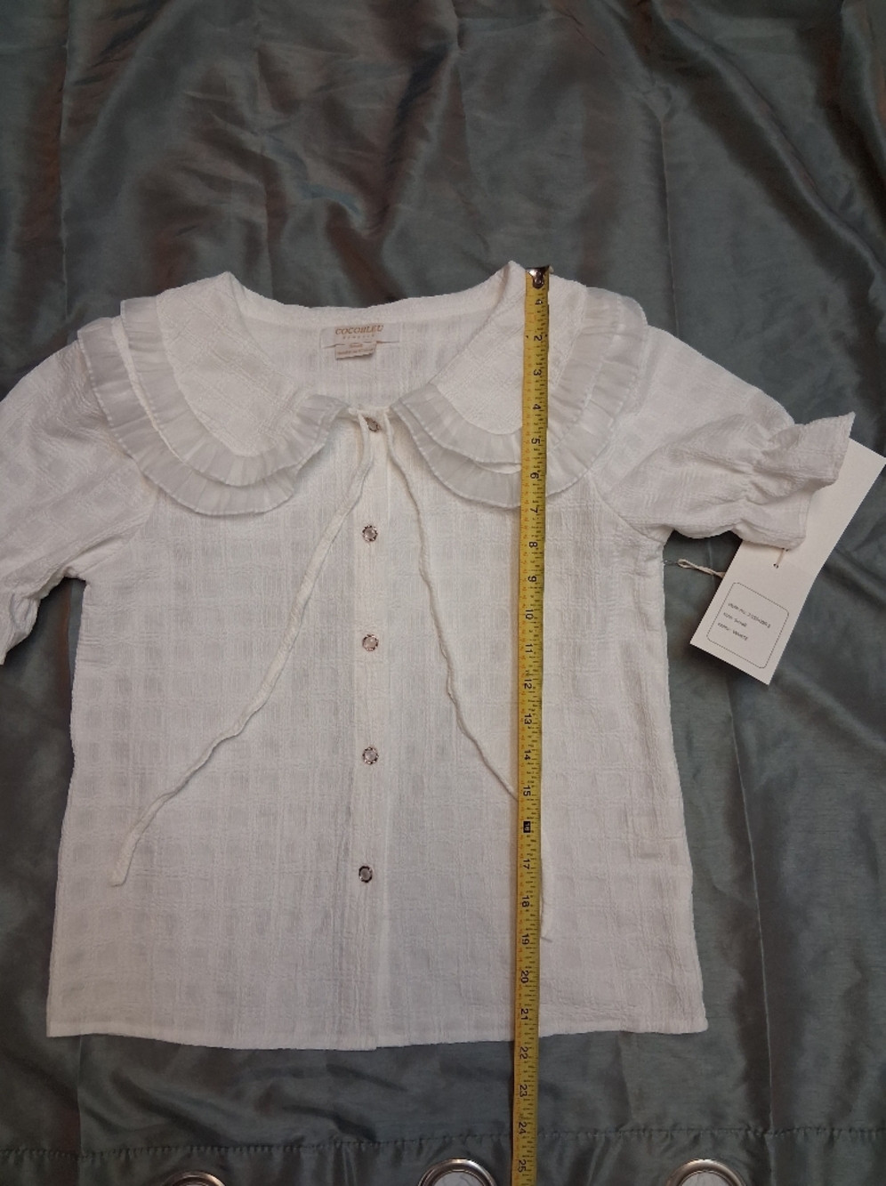 Cocoblue New Women's White Ruffled Collar Button-Front Top - Picture 15 of 15